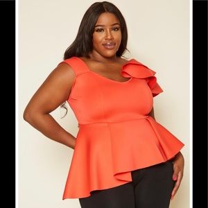 Coral Peplum Ruffle Top 3x NWOT